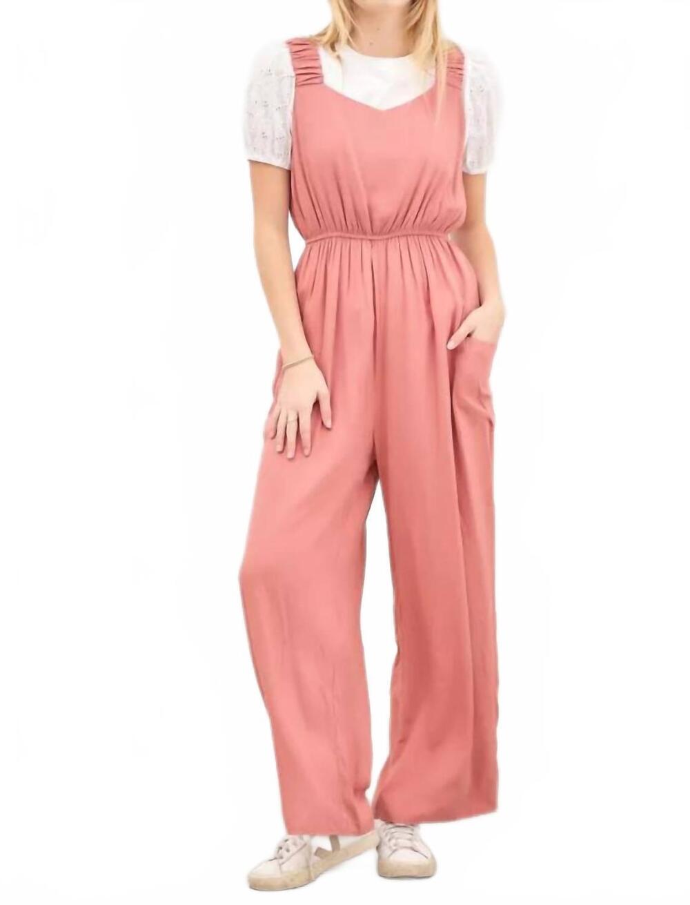 NEW POLAGRAM women's marley sleeveless wide leg jumpsuit in rosewood
